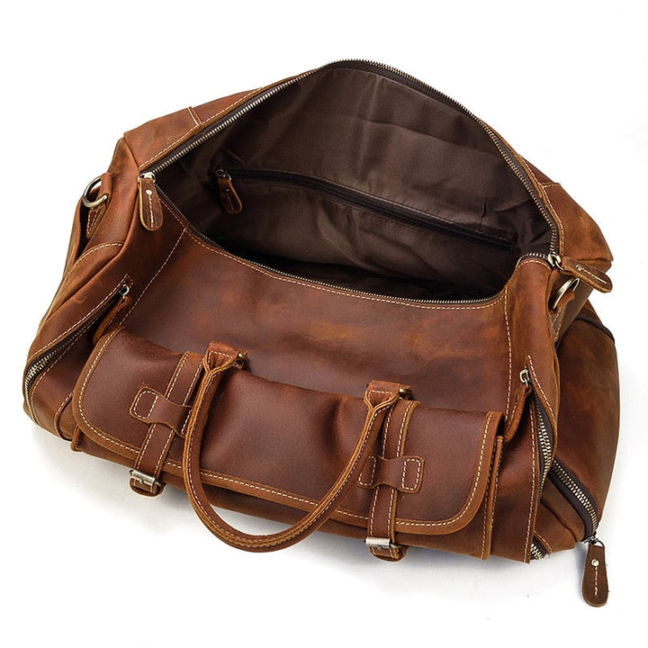 Bolsa de viaje de cuero Retro Crazy Horse con compartimento separado para zapatos