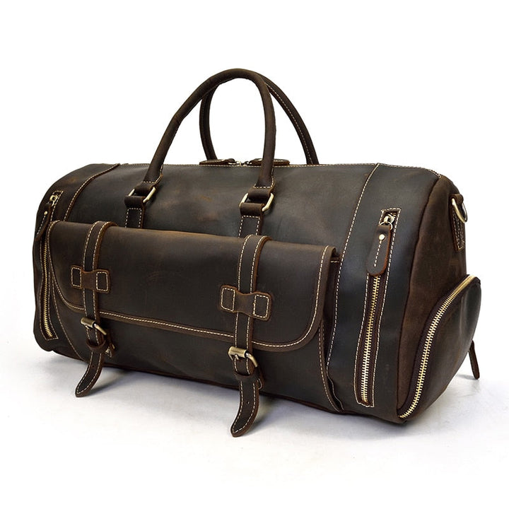 Bolsa de viaje de cuero Retro Crazy Horse con compartimento separado para zapatos
