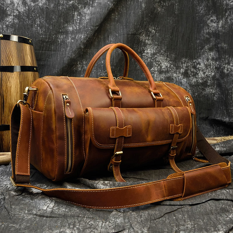 Bolsa de viaje de cuero Retro Crazy Horse con compartimento separado para zapatos