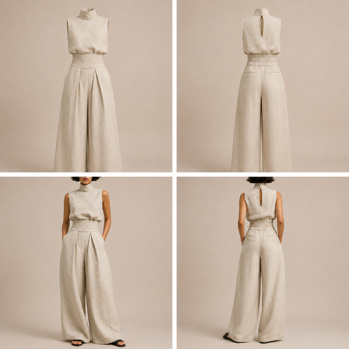 Marieta | Conjunto minimalista de blusa sin mangas y pantalón ancho